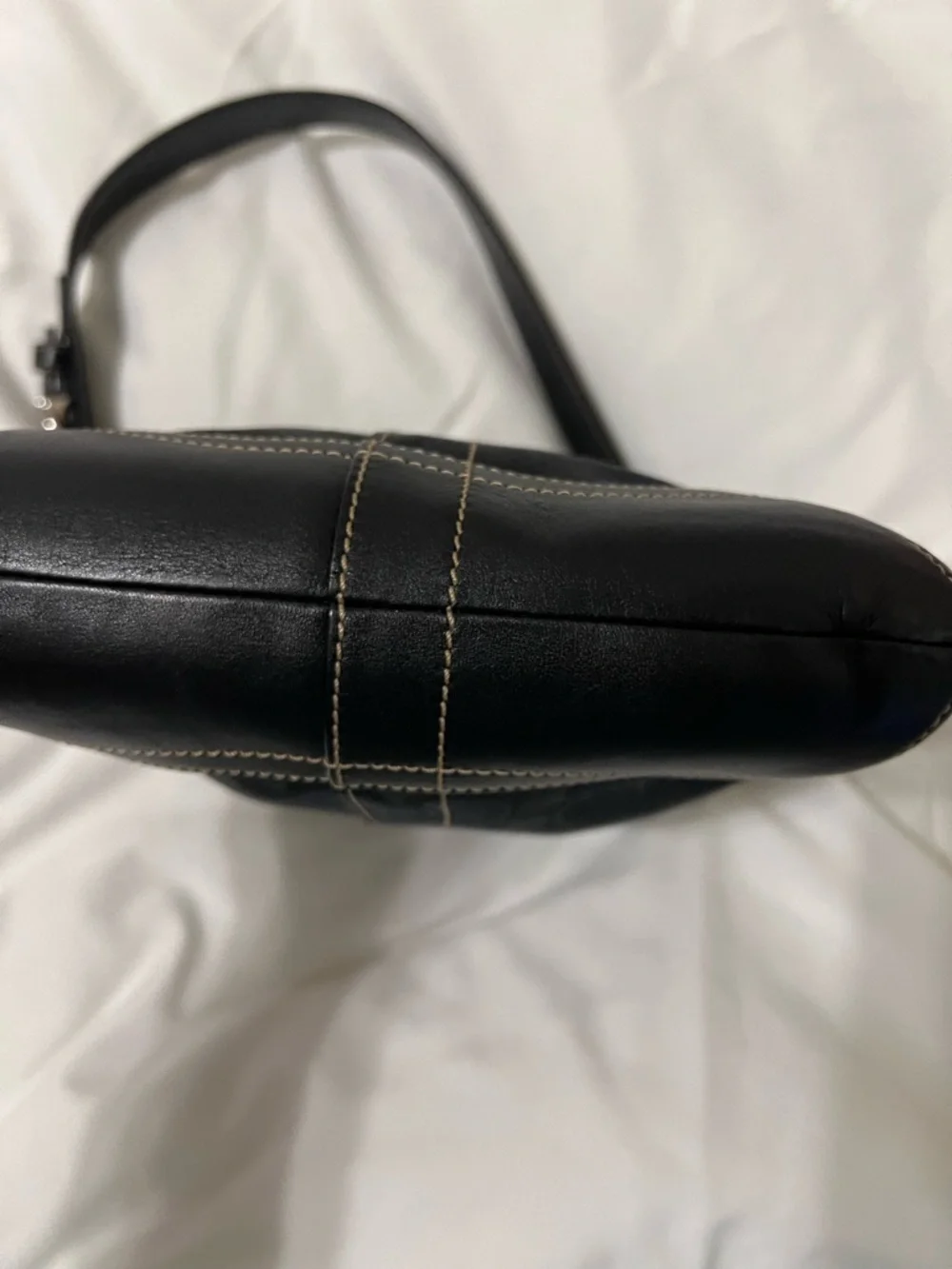 Coach Black Signature Canvas Shoulder Bag with Leather Trim